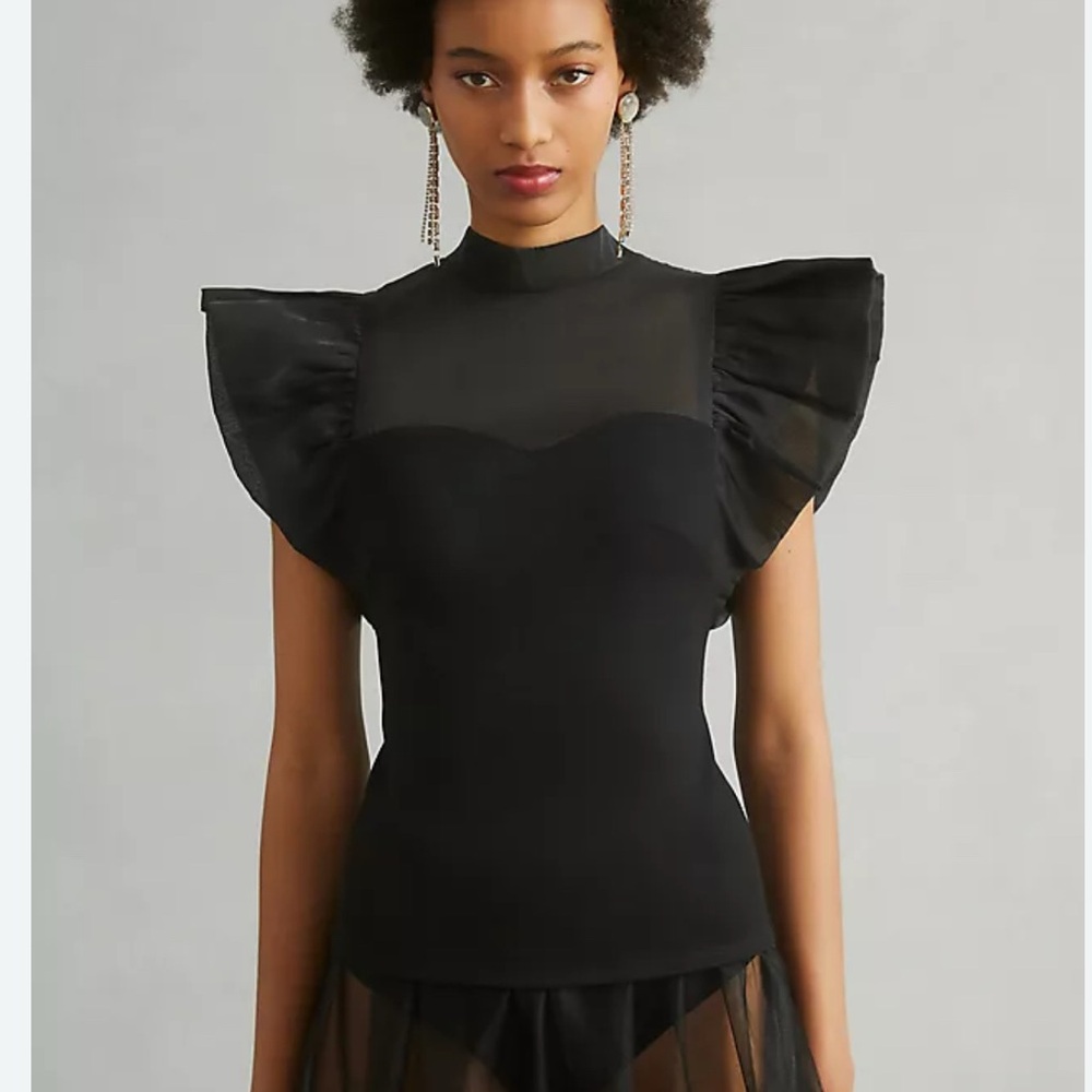 Elegant Black Ruffled Women's Top